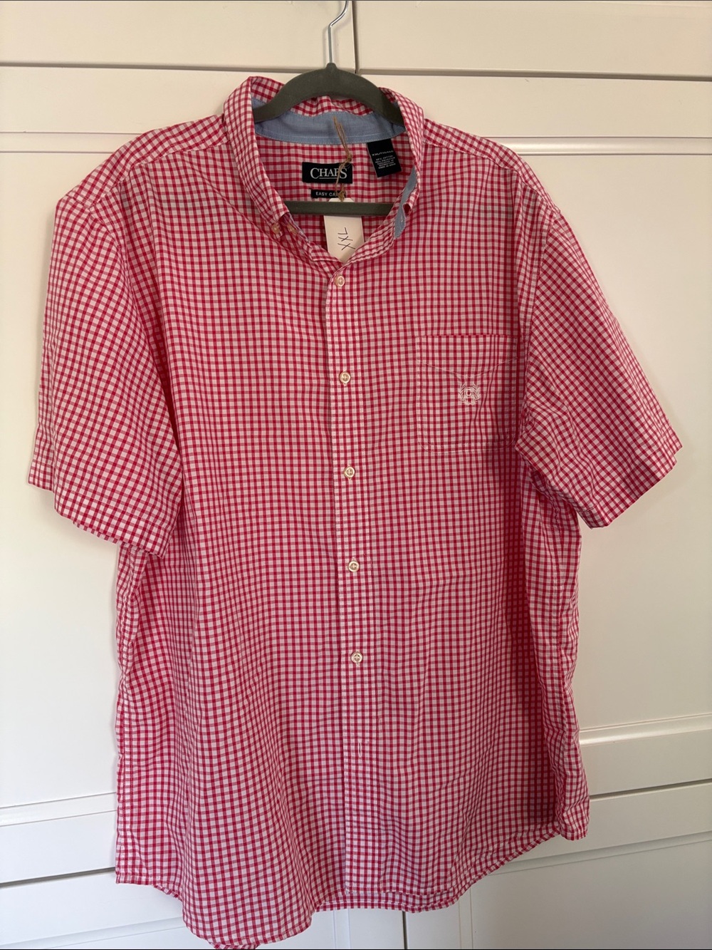 CHAPS Men’s XXL/TTG PINK GINGHAM Short Sleeve Collared Shirt 👔